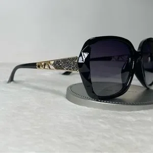 Black & Gold Oversized Square Sunglasses Polarized Tinted w Crystal Frames Nwt Accessories | Black Gold Oversized Square Sunglasses  main image 3